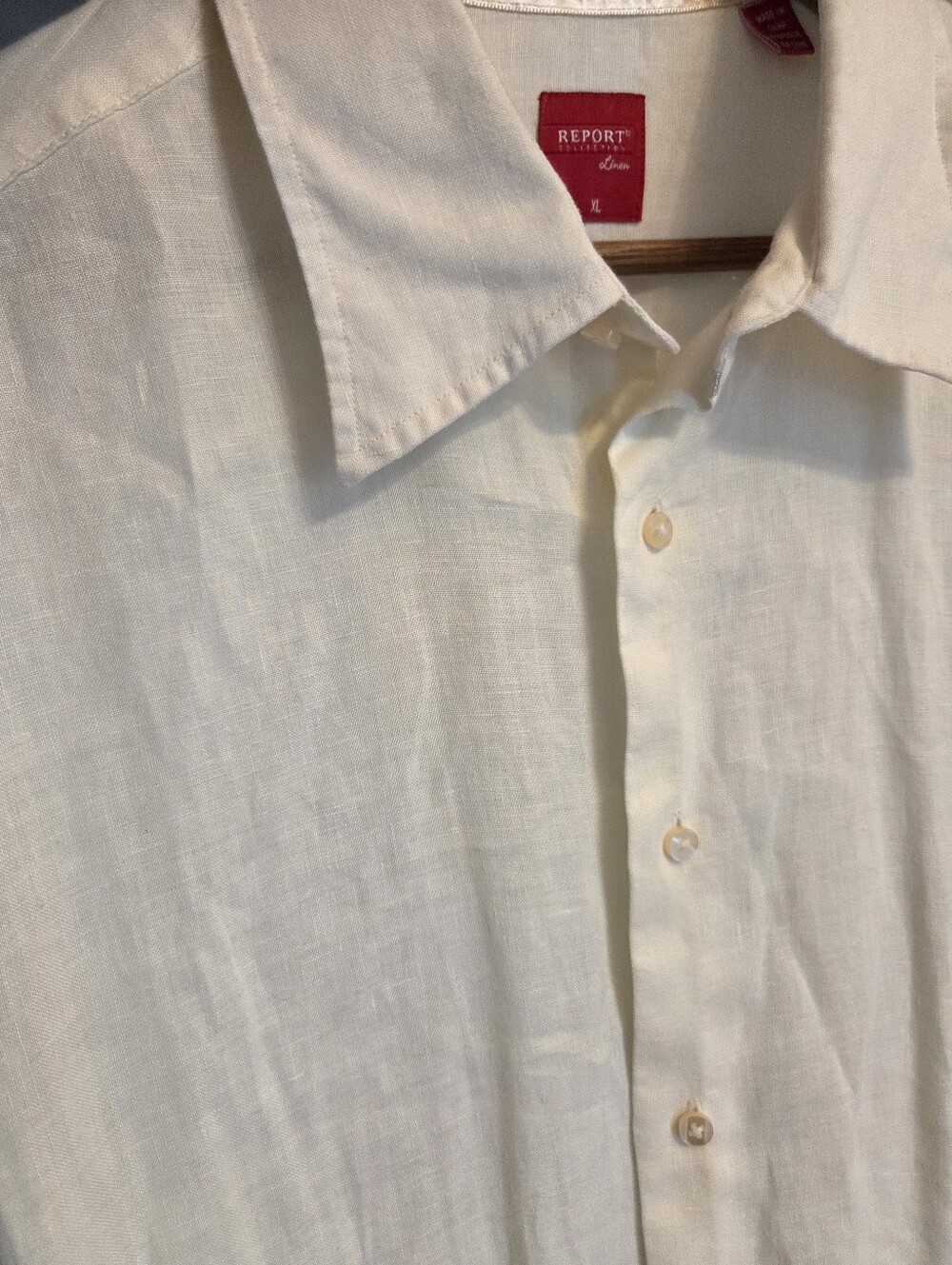100% Linen Report Collection Men's Ivory Pale Yellow Button-Down Shirt
